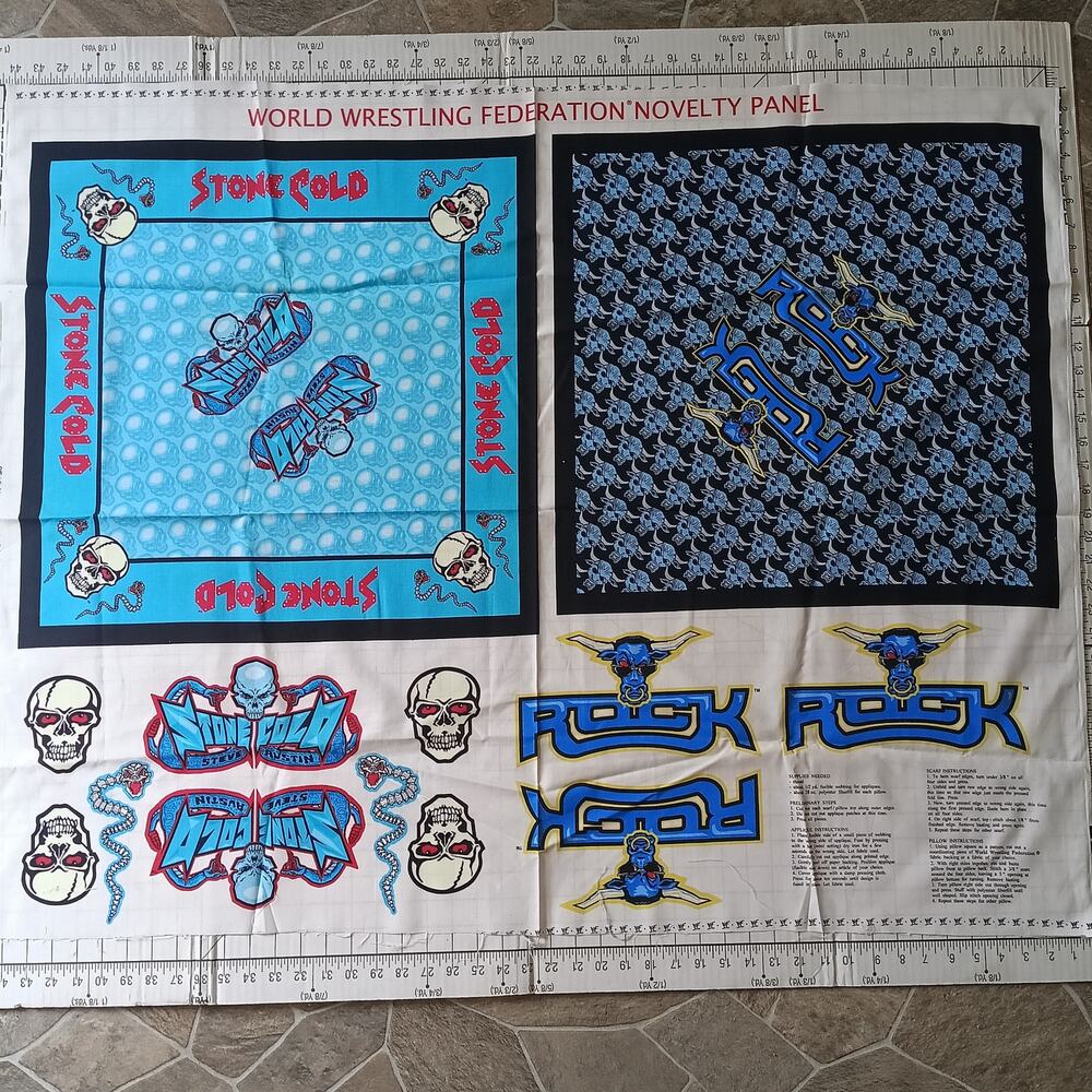 Vintage 1999 World Wrestling Federation Rock & Stone Cold Fabric Novelty Panel
